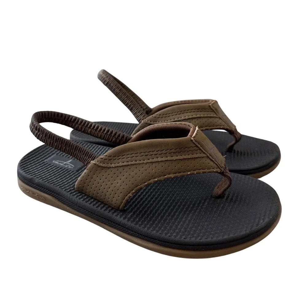Bluefin Little‎ boys Brown Black Elastic Backstrap Flip Flop Sandals Size 11